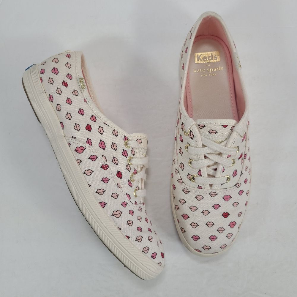 Keds x Kate Spade Champion Lip Print Pink Red White Sneakers Women Size 5.5